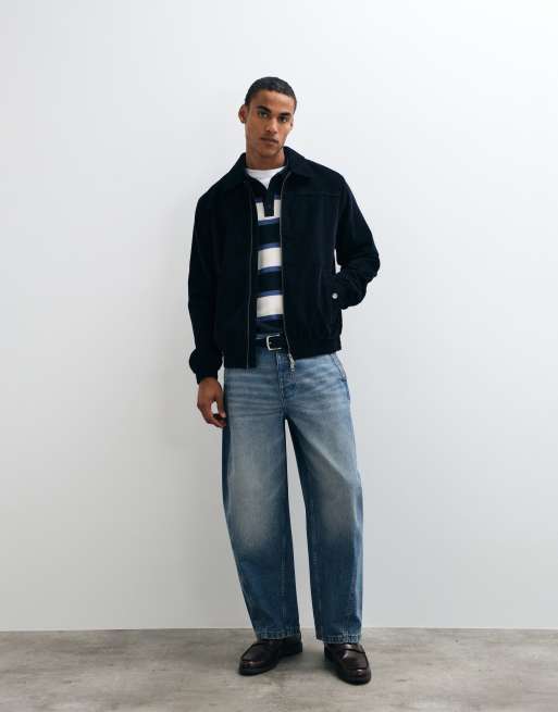 Threadbare zip thru corurow jacket in navy	, 2 of 5