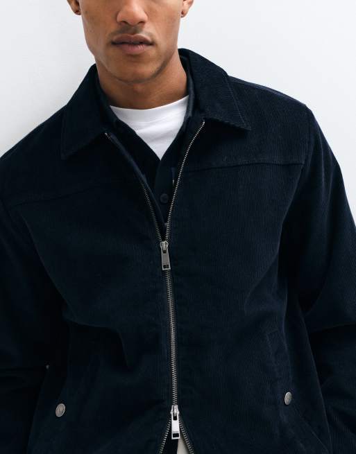 Threadbare zip thru corurow jacket in navy	, 3 of 5
