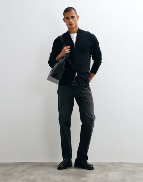 Threadbare zip thru knitted cardigan in black - view 1