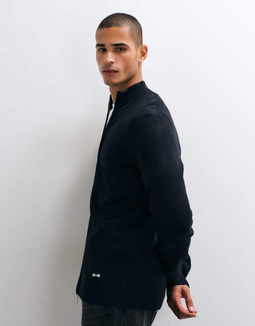 Threadbare zip thru knitted cardigan in black, 3 of 5
