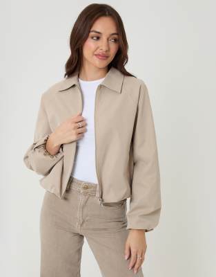 Threadbare Zip Up Bubble Bomber Jacket With Collar In Neutral