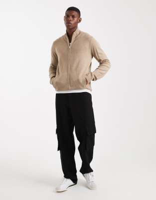 Threadbare Zip Up Cardigan In Neutral