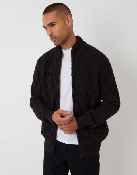 Threadbare Zip up cardigan with microfleece lining in black - view 1