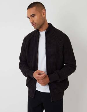 Threadbare Zip up cardigan with microfleece lining in black