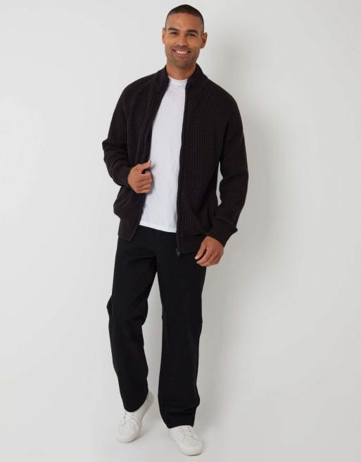 Threadbare Zip up cardigan with microfleece lining in black, 4 of 5