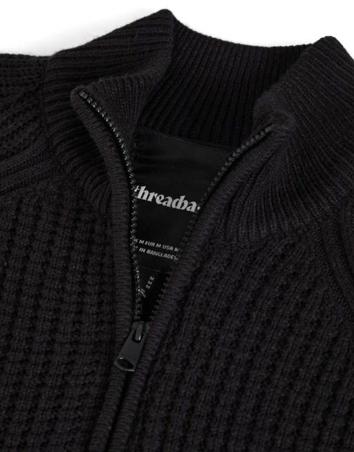 Threadbare Zip up cardigan with microfleece lining in black, 5 of 5