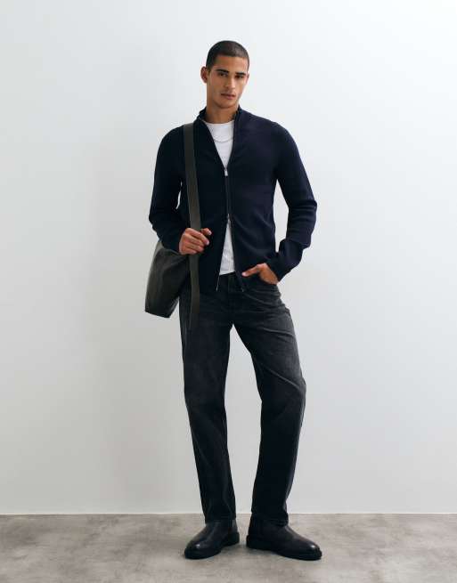 Threadbare zip up knit cardigan in navy, 2 of 5