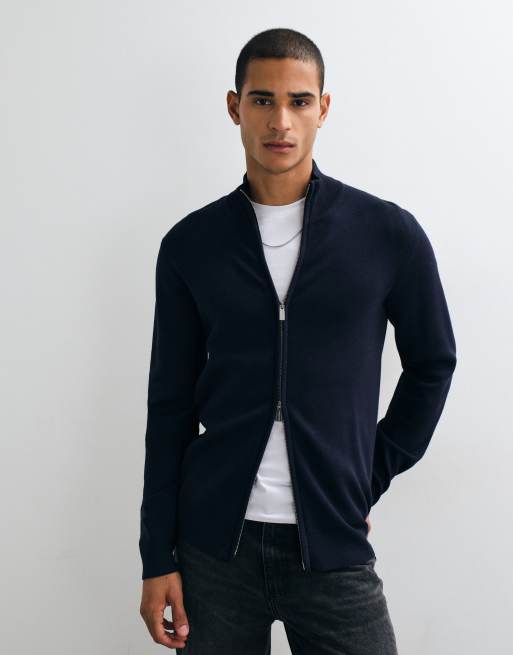 Threadbare zip up knit cardigan in navy, 3 of 5