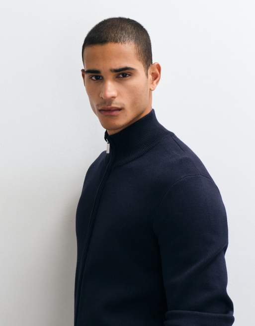 Threadbare zip up knit cardigan in navy, 4 of 5