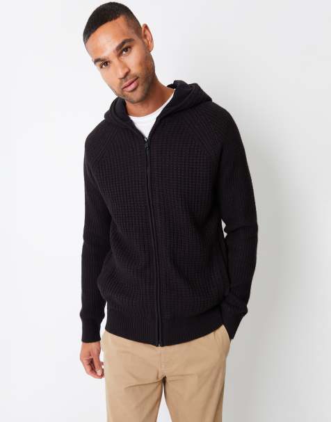 Threadbare Zip-up knitted hoodie with microfleece lining in black
