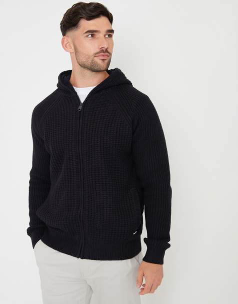 Threadbare Zip-up knitted hoodie with microfleece lining in navy - view 1