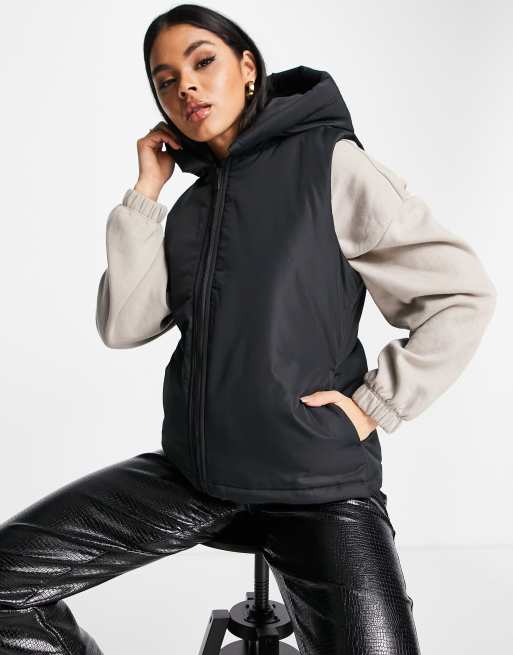 Threadbare Zoe padded gilet with hood in black ASOS