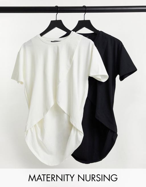 Threadbare - Zwangerschapskleding - Set van 2 borstvoedingstops in zwart en wit