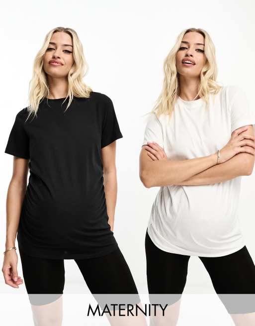 Threadbare - Zwangerschapskleding - Set van 2 T-shirts met ronde hals in zwart en wit