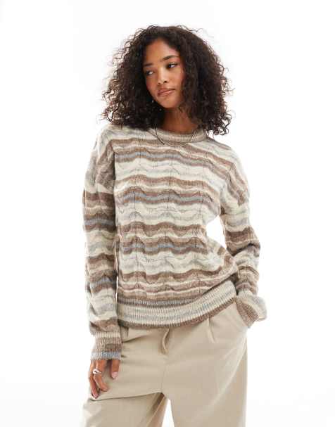 Threadbare - Zware gebreide trui met bruine strepen - view 1