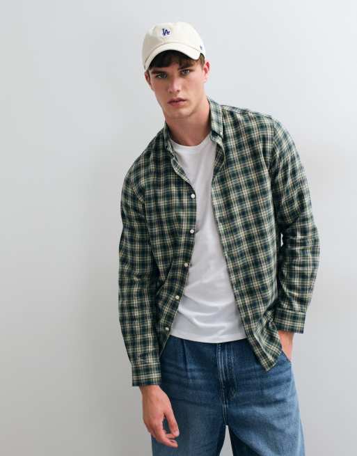 Thredbare checked flanel shirt with button up collar in khaki , 2 of 5