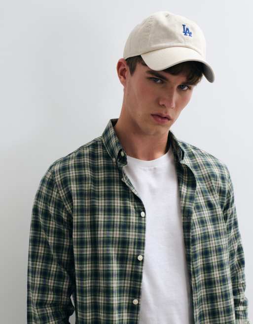 Thredbare checked flanel shirt with button up collar in khaki , 4 of 5