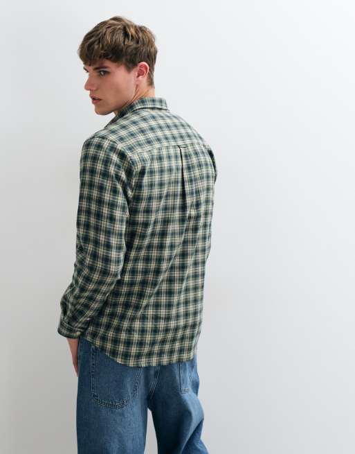 Thredbare checked flanel shirt with button up collar in khaki , 5 of 5