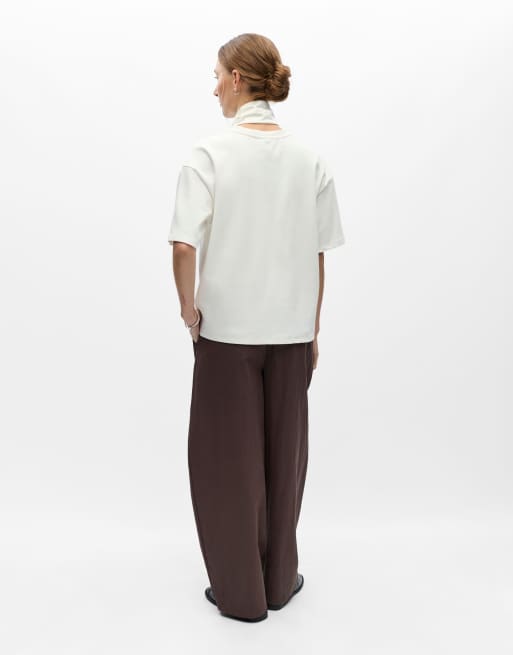Tibi haut oversize en jersey à col montant, manches 2/4, extensible, épaules tombantes, blanc, 2 de 5