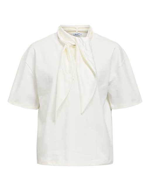 Tibi jersey oversized hoogsluitende top met 2/4 mouwen, stretch en verlaagde schouders in wit, 5 van 5
