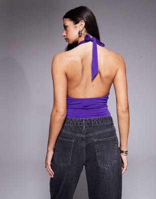 Tiger Mist Brixton Halterneck Gold Hardware Detail Plunge Neck Hammock Top In Purple