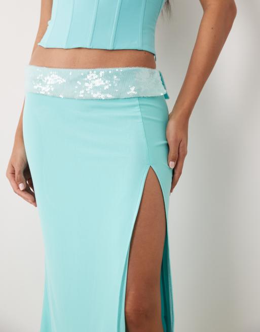 Tiger Mist - Charlyze - Turkisblå maxinederdel med havfruesnit og pailletter - Del af sæt , 3 af 5