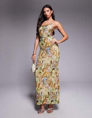 Tiger - Mist Elysium - Maxikleid mit Nietenbesatz, Schnürung am tiefen Rückenausschnitt, schmalen Trägern und Vintage-Ti...