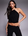 [Tiger Mist] Tiger Mist Evanna metal choker detail cut out tie open back top in black (part of a set) XS BLACK