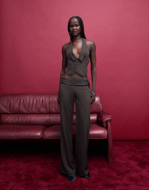 Tiger Mist - Fedra - Pantalon d'ensemble ajusté et évasé à taille nouée - Chocolat - view 1