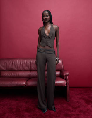 Tiger Mist Fedra Tailored Tie Waist Detail Flared Pants In Brown