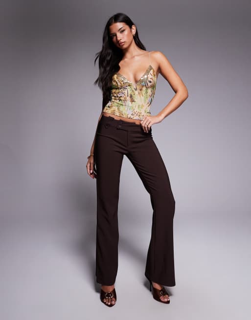 Tiger Mist Fenella sequin trim plunge cami top in vintage animal print, 2 of 4