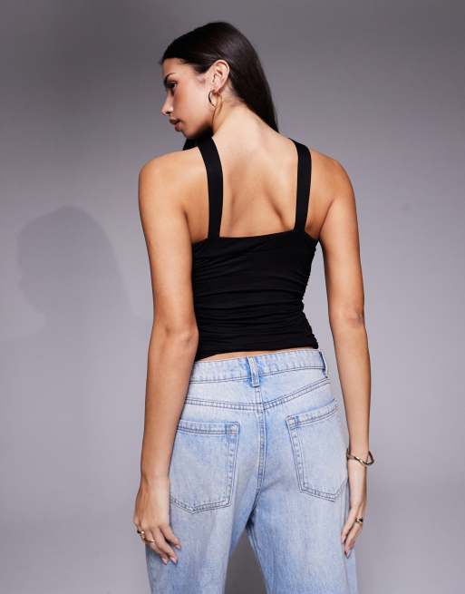 Tiger Mist Finch gold-tone hardware keyhole detail halterneck top in black