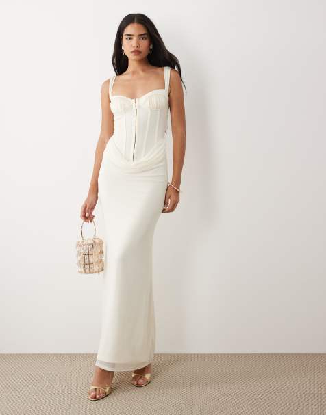 Tiger Mist – Ginny – Maxikleid in Wollweiß mit Korsettdetail und drapierter Taille - view 1
