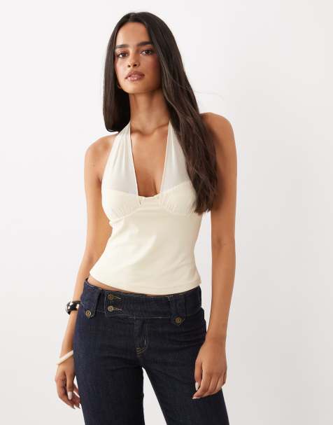 Tiger Mist Granger halterneck cup detail top in cream - view 1