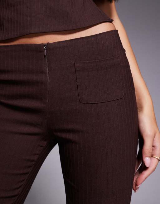 Tiger Mist Gwendolyn tailored low rise zip front detail flare pants in brown pinstripe - part of a set