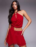 [Tiger Mist] Tiger Mist Indigo chiffon halterneck drape tie side multiway top in red (Part of a set) 2XS RED