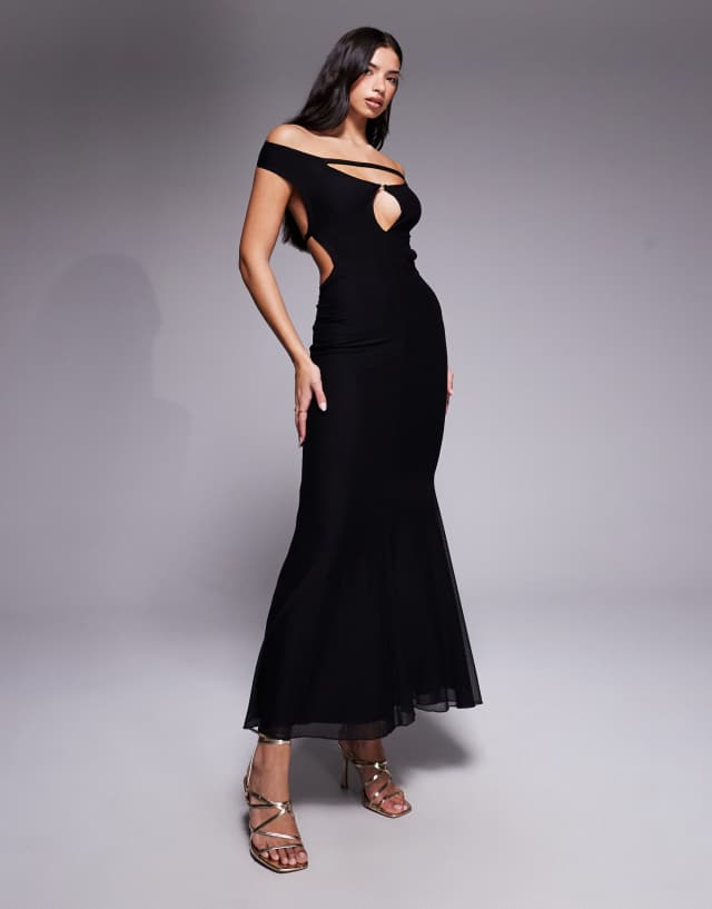 Tiger Mist Kerrigan off the shoulder keyhole open back strap