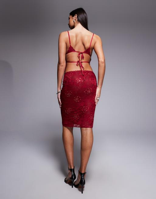 Tiger Mist - Kirra - Jupe d'ensemble mi-longue en dentelle à sequins - Rouge, 4 de 5
