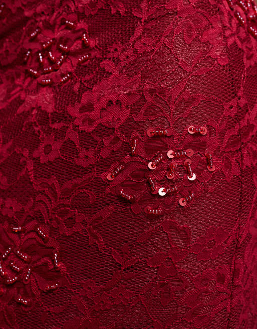 Tiger Mist - Kirra - Jupe d'ensemble mi-longue en dentelle à sequins - Rouge, 5 de 5