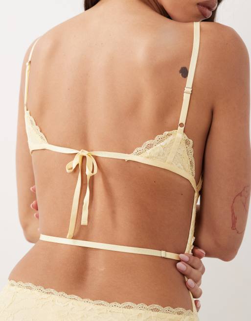 Tiger Mist Kirra lace open back tie detail mini dress in lemon, 2 of 4