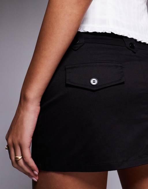 Tiger Mist Kittie cotton rich low rise tailored button detail side split skort in black, 3 of 5