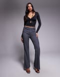 [Tiger Mist] Tiger Mist Kittie high waisted tailored button detail flared pants in charcoal (Part of a set)-Grey 2XS GREY