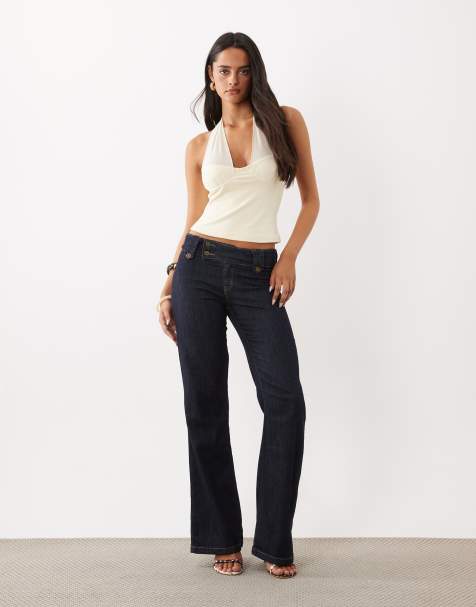 Tiger Mist Kittie jeans met lage taille en uitlopende pijpen in middenblauw - view 1