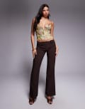 [Tiger Mist] Tiger Mist Kittie low-waisted tailored button detail flared pants in chocolate-Brown S Choc