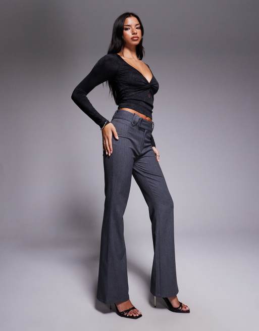 Tiger Mist - Kittie - Pantalon coupe évasée ajustée d'ensemble à taille haute et détail boutonné - Anthracite, 4 de 5