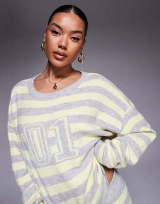 Tiger Mist - Koa - Strickpullover in Gelb und Grau gestreift mit Logodetail und wolliger Haptik, Kombiteil-Bunt