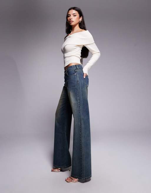 Tiger Mist Luana mid rise wide leg jeans in mid wash blue, 2 of 5