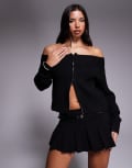 [Tiger Mist] Tiger Mist Lunette bardot ribbed trim zip-through jumper in black XS BLACK