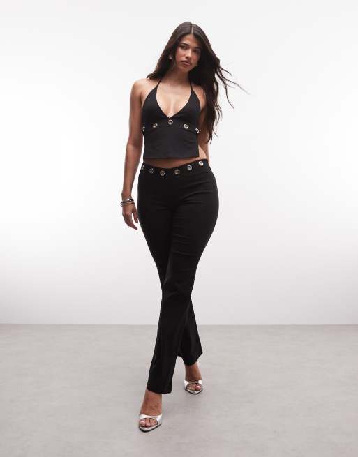 Tiger Mist – Marren – Oberteil in Schwarz mit Ösen und Camisole-Neckholder, Kombiteil, 3 von 4
