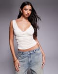[Tiger Mist] Tiger Mist Nura wrap front ruched side low back top in cream-White XS CREAM